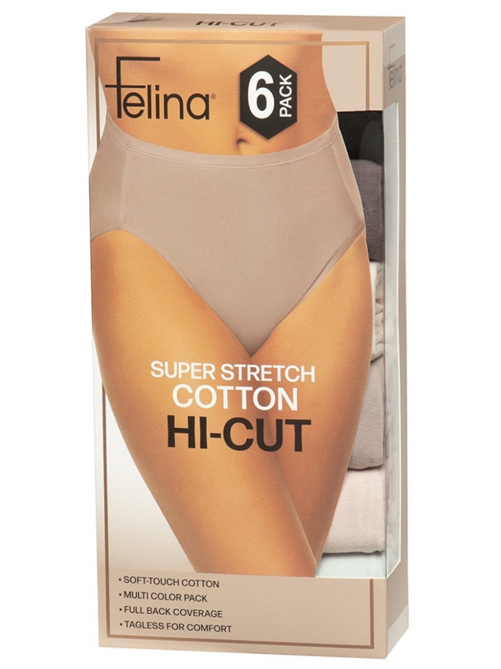 Felina Hi-Cut Super Stretch Cotton Briefs - Beige
